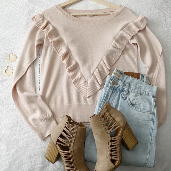 Gap Pale Pink Ruffles Front Sweater - Picture 10 of 11